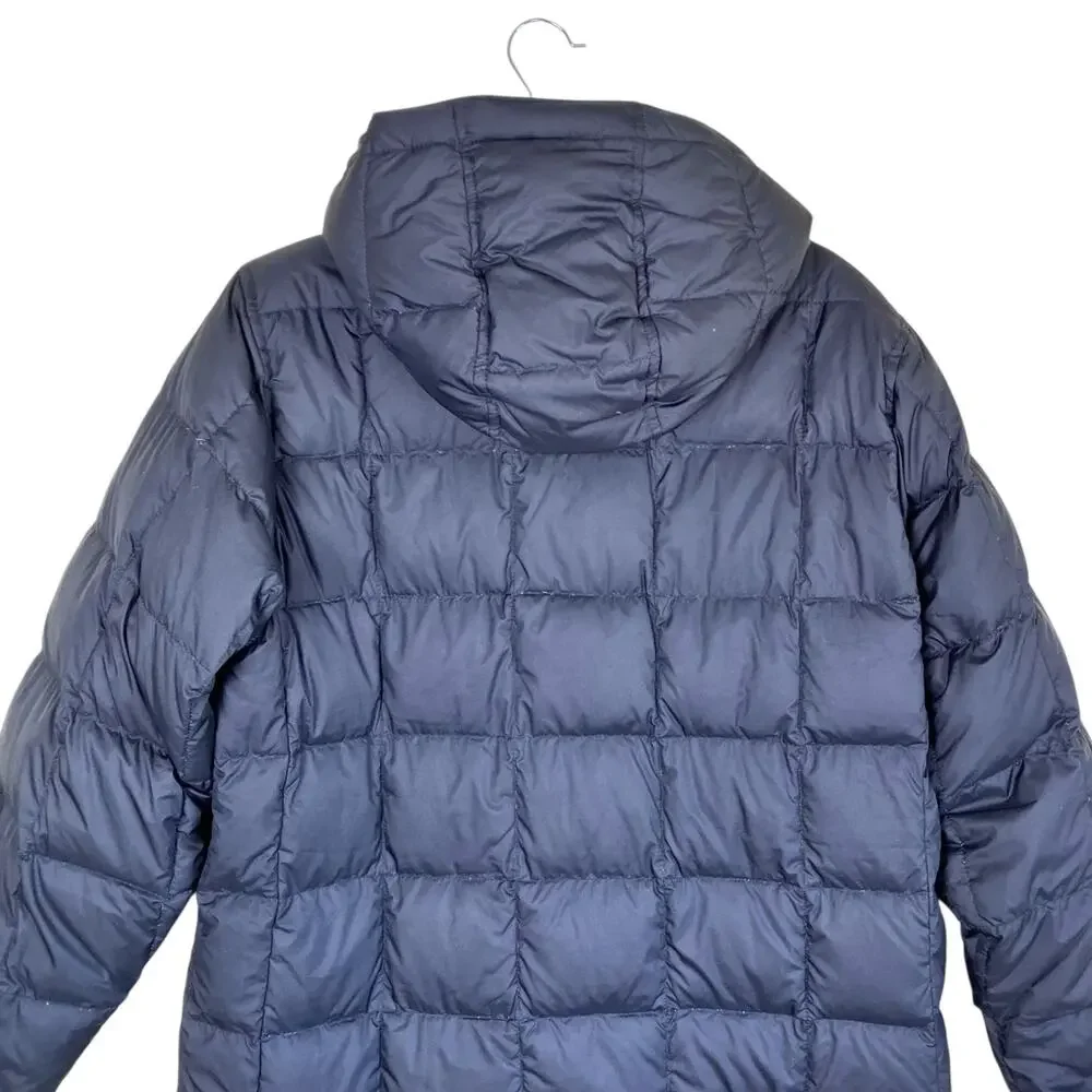 Land's End Sz M Quilted Down Full-length Jacket Black Puffer Winter Coat Hooded - Picture 4 of 16